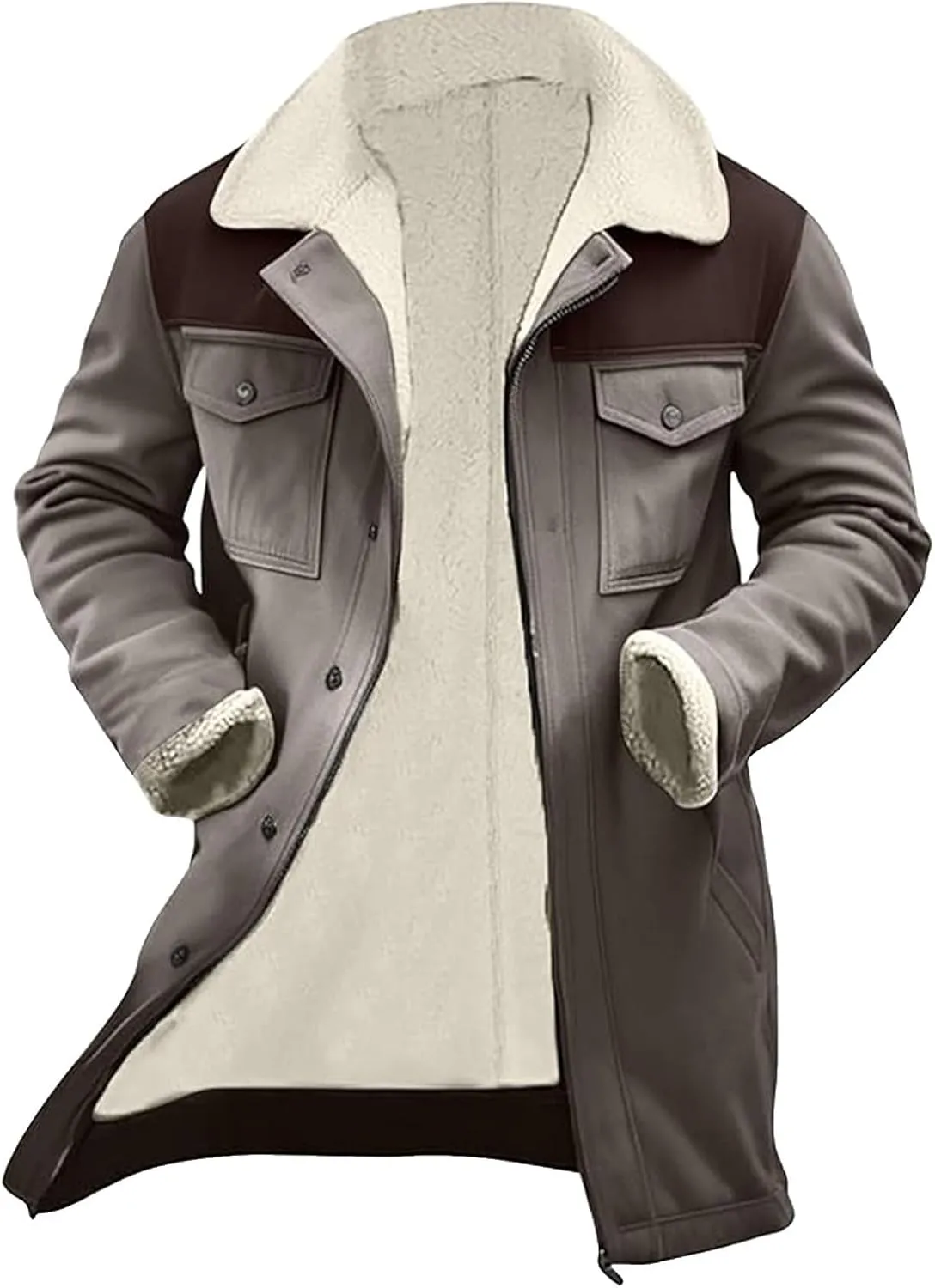 Vintage Suede Pocket Plush Reversed Collar Mens Winter Warm Outdoor Jacket Western Jackets For Men Suede Jacket
