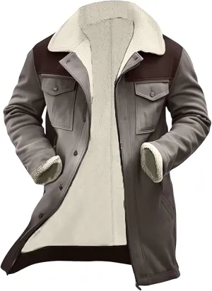 Vintage Suede Pocket Plush Reversed Collar Mens Winter Warm Outdoor Jacket Western Jackets For Men Suede Jacket