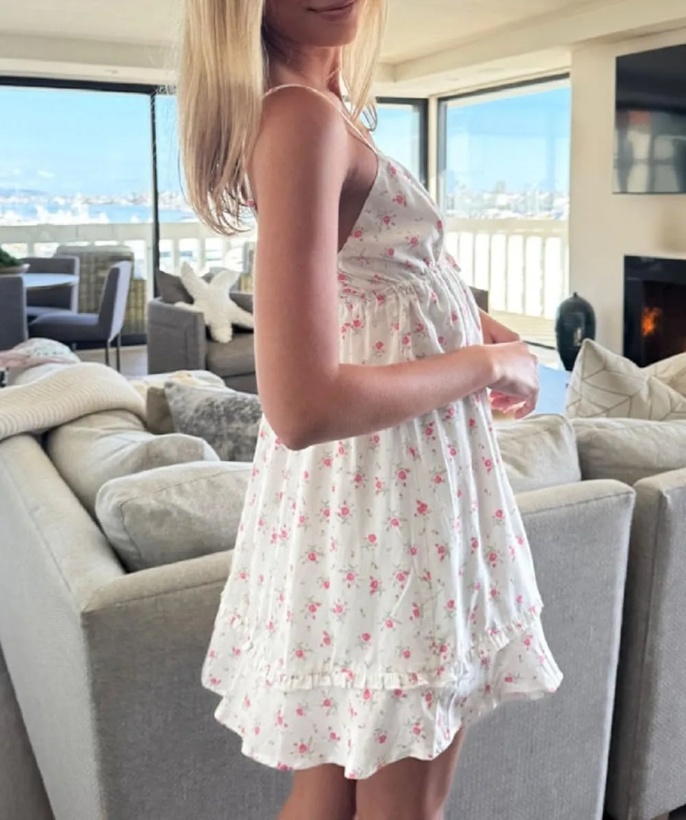 Women Boho Floral Mini Dress Spaghetti Strap Tiered Flowy Cami Dress Graphic Ruffle Summer Holiday Sundress
