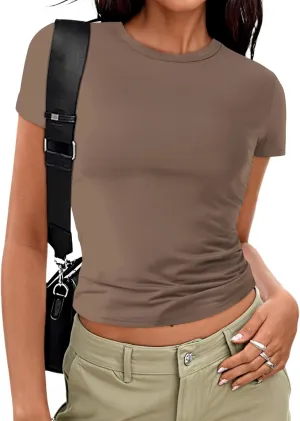 Women's T Shirt Basic Short Sleeve Summer Tops Slim Fit Y2k Tees Going Out Crop Top
